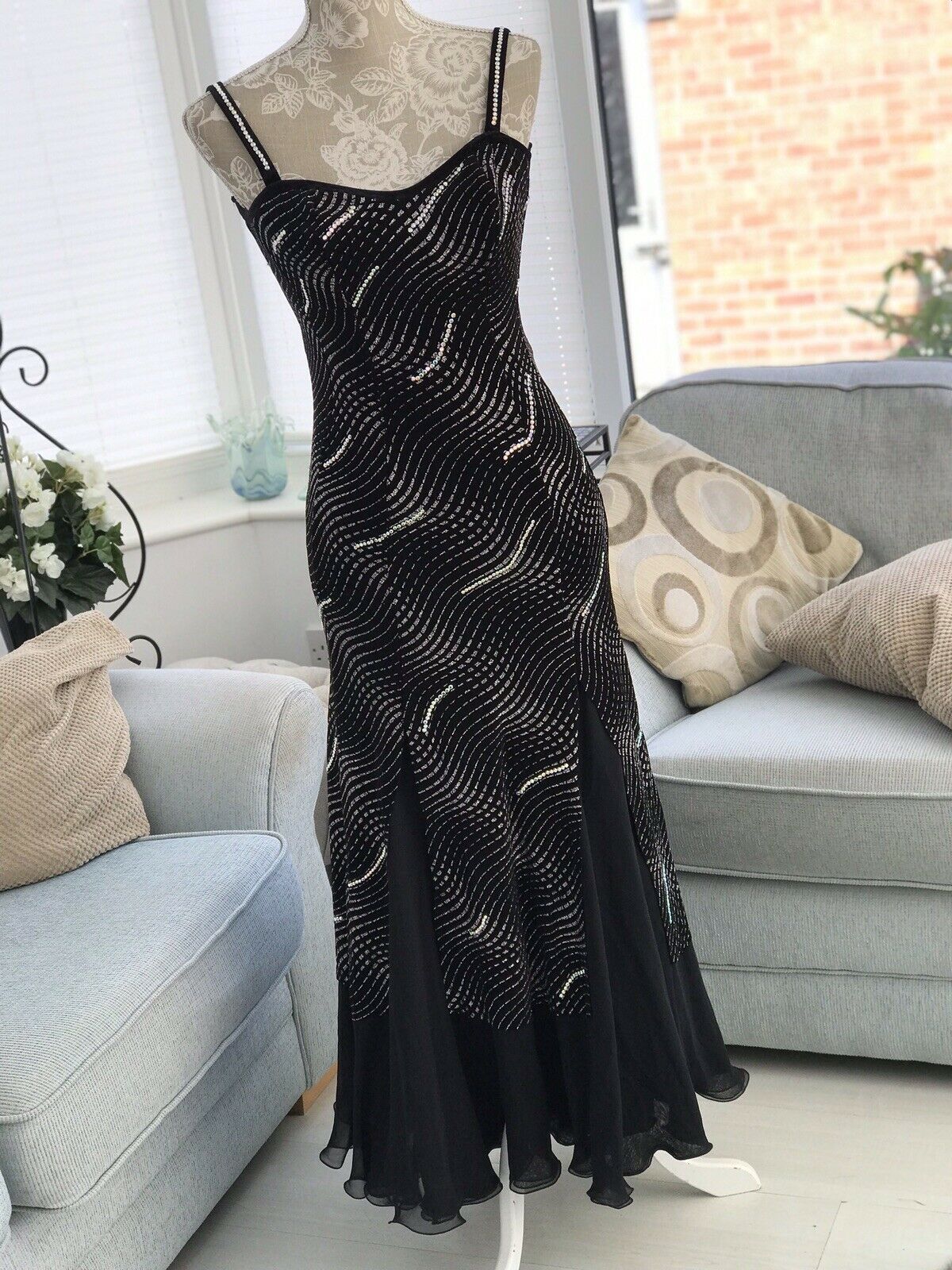 silver and black ball gown