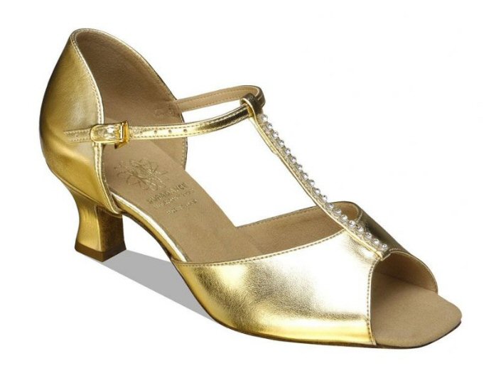 1029 Ladies Sandal with a 2.5 Flared Heel in Gold Co-ag