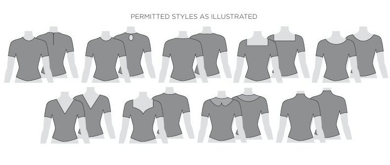 Types of bodice permitted in juvenile ballroom/latin/sequence competitions under BDC rules