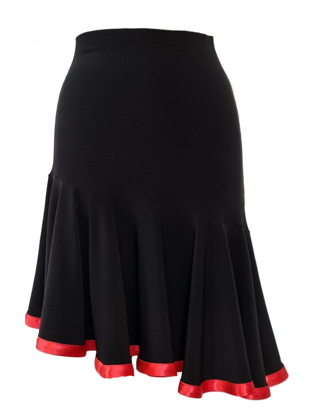 Simple stretchy long sleeve top and asymmetric latin skirt