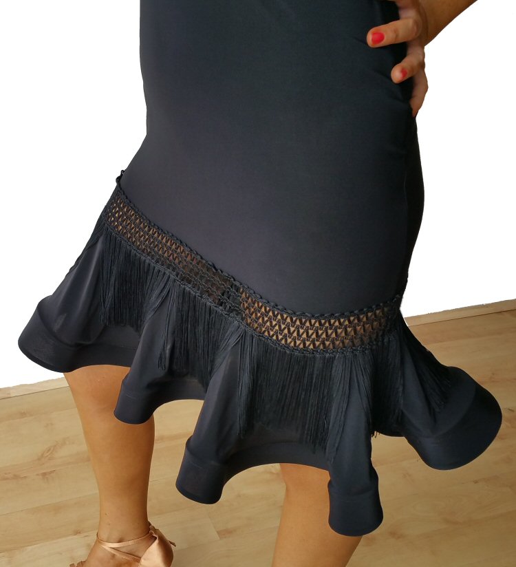 Stretchy latin skirt with crinoline and fringe
