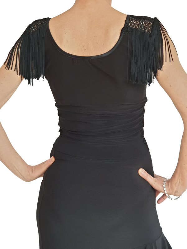 Stretchy latin top with fringe