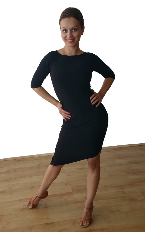 Asymmetrical Latin practice dress with sleeves