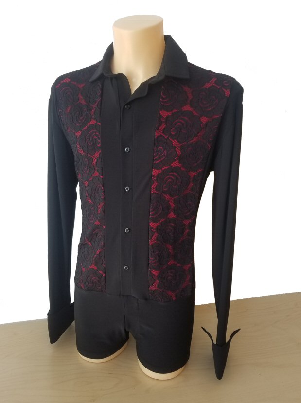 Mens body shirt Black lace on Red