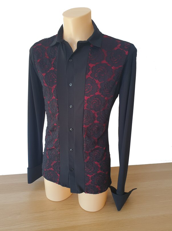Black lace on red panels stretch shirt