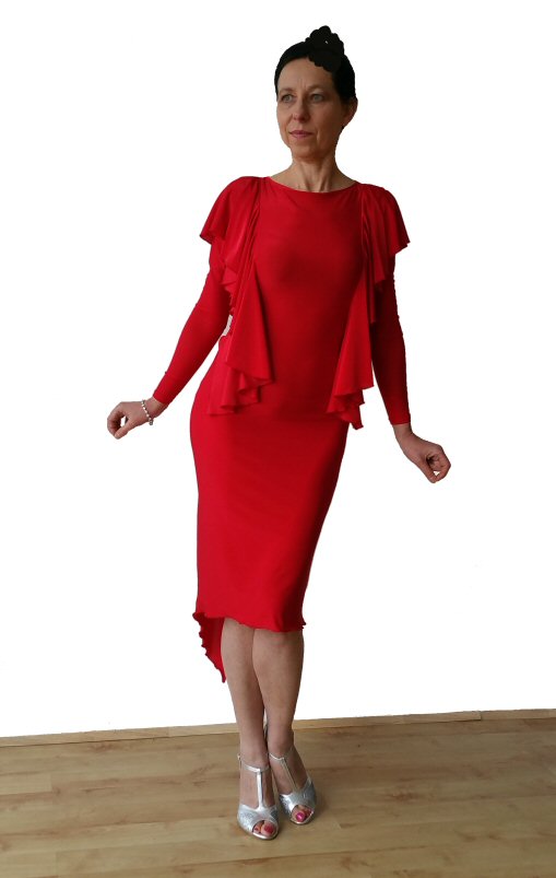 SYMMETRY Red Latin dress with sleeves