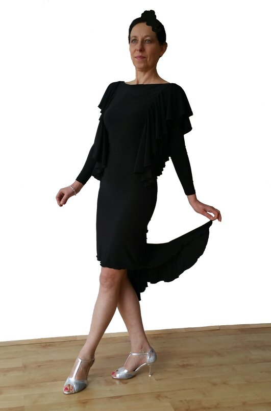 SYMMETRY frill Black Latin dress with sleeves