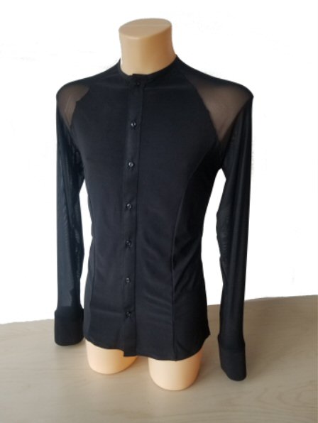 No collar Latin competition shirt with mesh