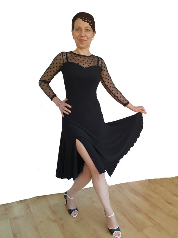 Argentine Tango dress with dotted mesh sleeves