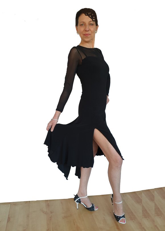 Argentine Tango dress with mesh sleeves