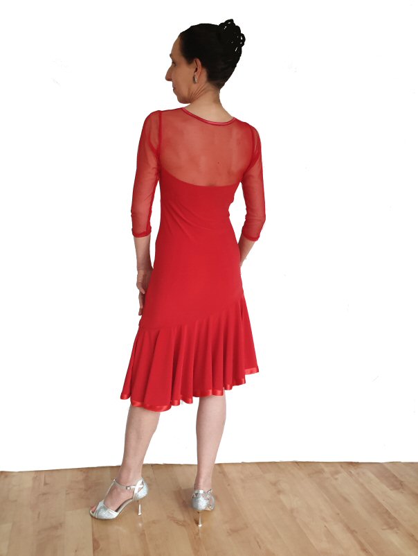 Red Ballroom / Latin practice dress with 3/4 mesh sleeves