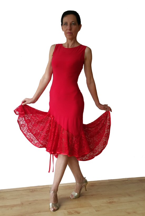 Open back red lace milonga argentine tango dress