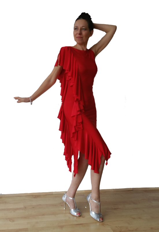 Right side frill Red Latin dress