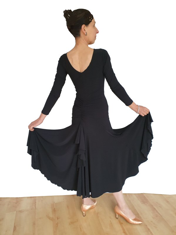 Ballroom dress with back ruching and frill