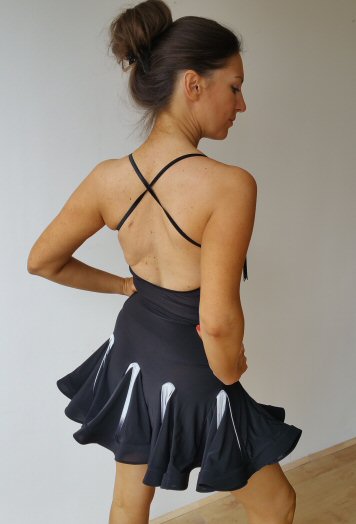 Black latin dress with white fringe