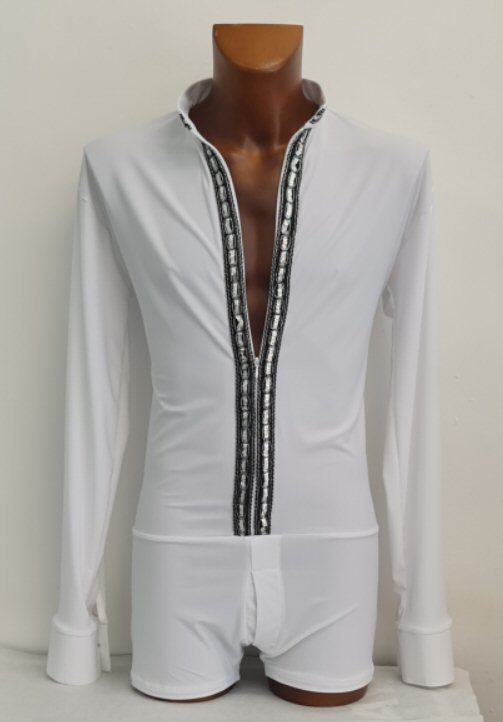 Zip body shirt with plaited sequin motif