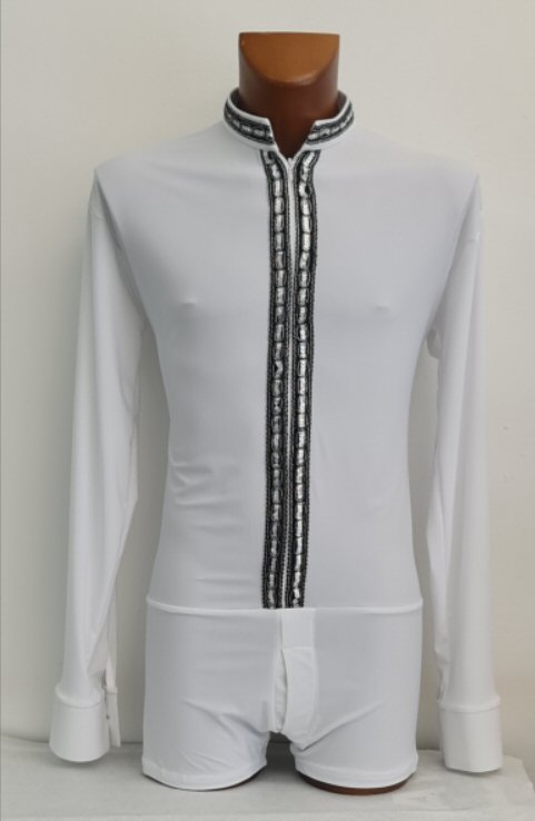 Zip body shirt with plaited sequin motif