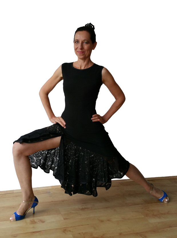 Open back black lace milonga argentine tango dress