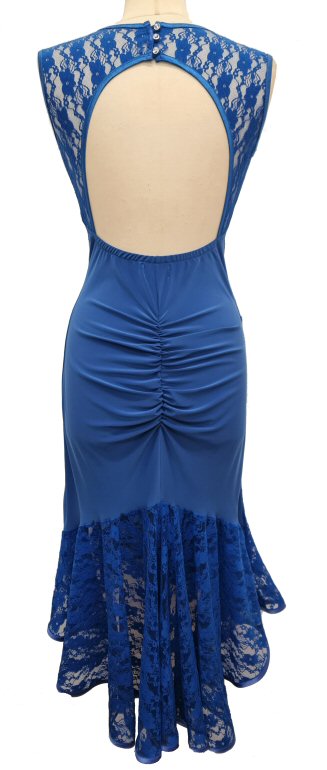 Open back blue lace milonga argentine tango dress