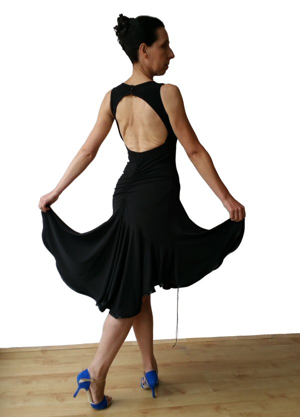 Open back black milonga argentine tango dress