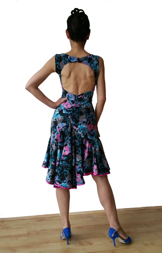 Open back flower print milonga argentine tango dress