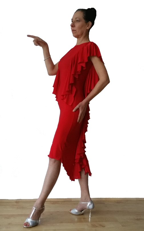 SYMMETRY frill Red Latin dress