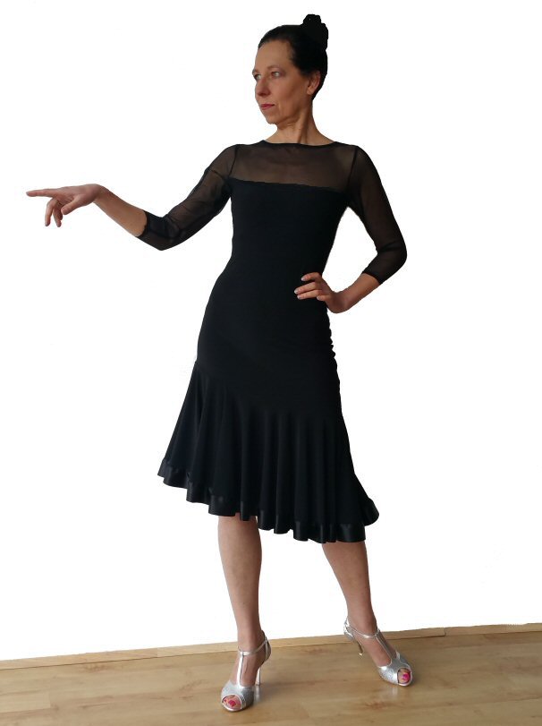 Black Ballroom / Latin practice dress with 3/4 mesh sleeves